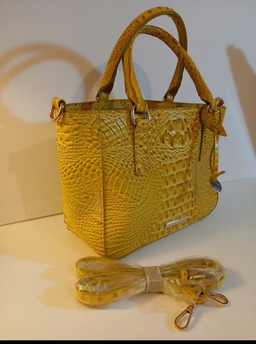 Yellow Vegan Croc-Embossed Satchel W/Removable Crossbody Strap.NWOT